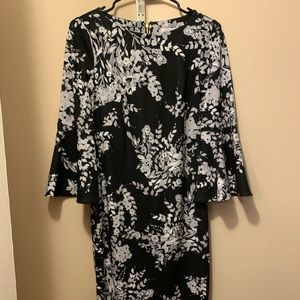 Calvin Klein Black Floral Bell-sleeved Dress